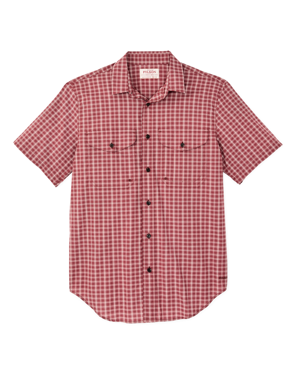 Front-facing image of the Filson Twin Lakes Short Sleeve Sport Shirt - Brick / Cream Plaid