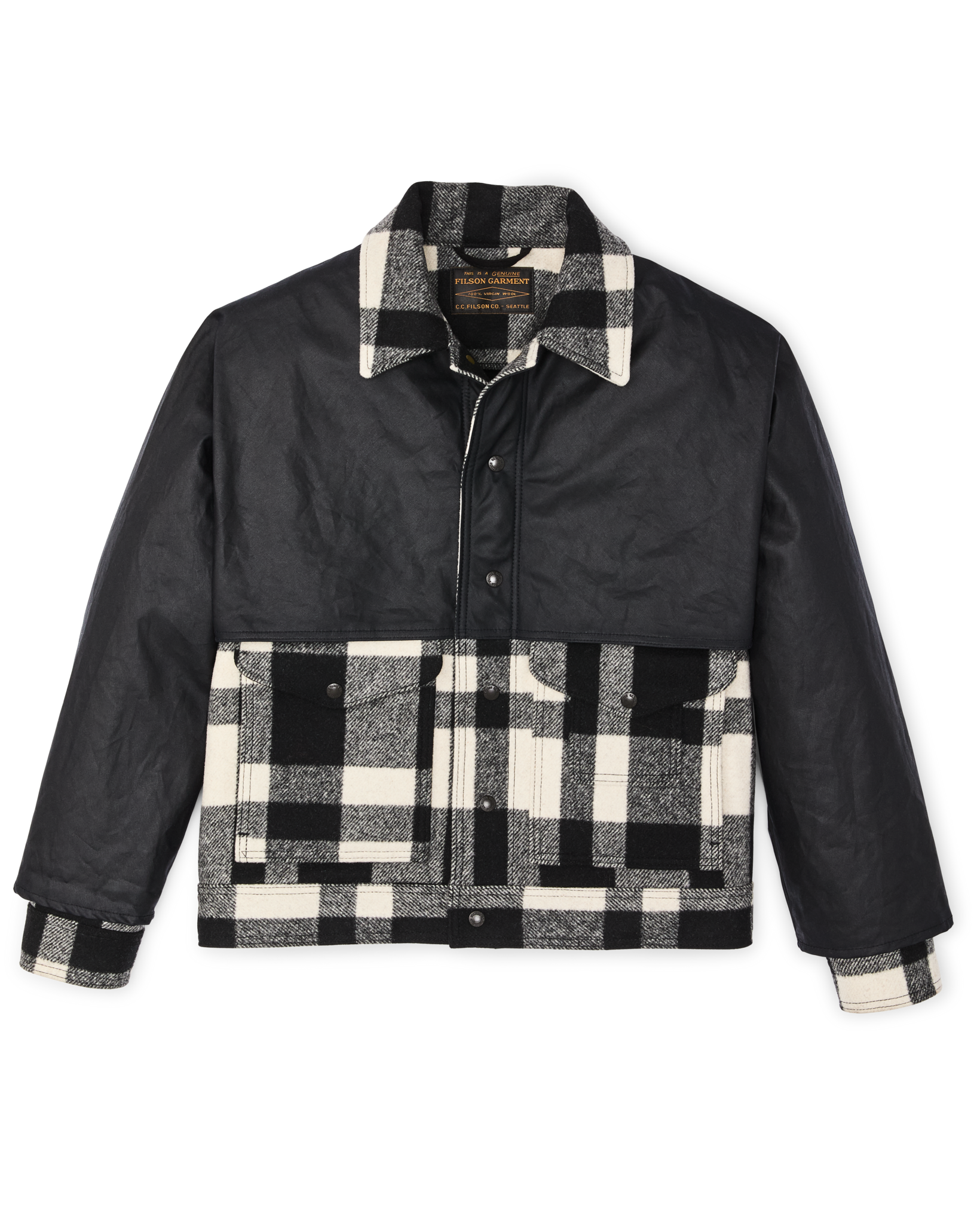 Mackinaw Wool Caped Jacket - Natural Black Plaid / Navy