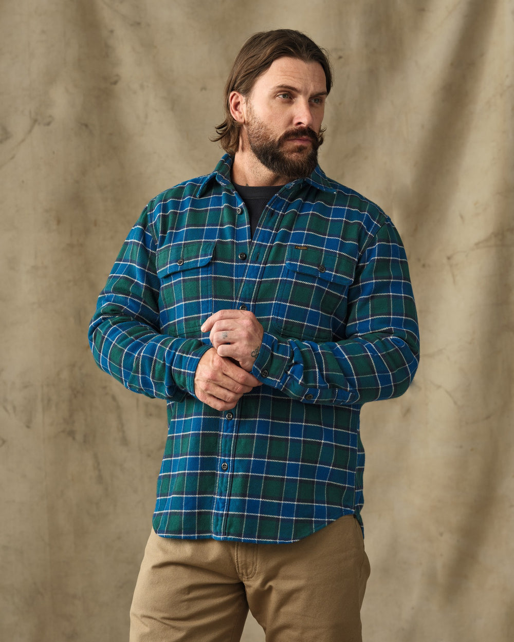 Vintage Flannel Work Shirt - Blue / Green Plaid