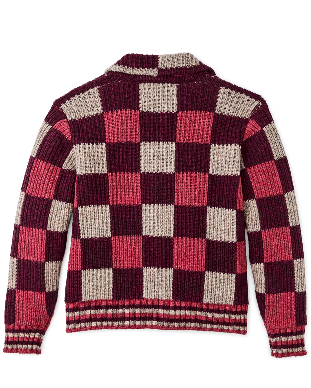 Women's Checkered Wool Cardigan - Burgundy / Gray Check