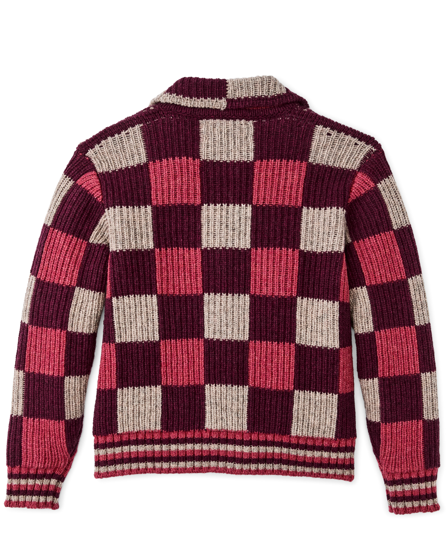 Women's Checkered Wool Cardigan - Burgundy / Gray Check