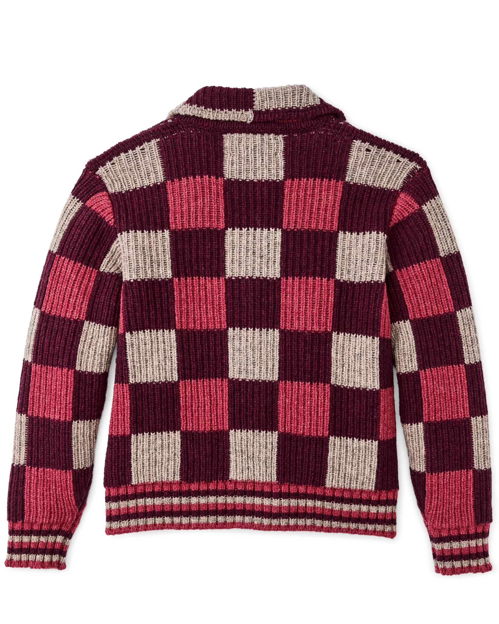 Women's Checkered Wool Cardigan - Burgundy / Gray Check