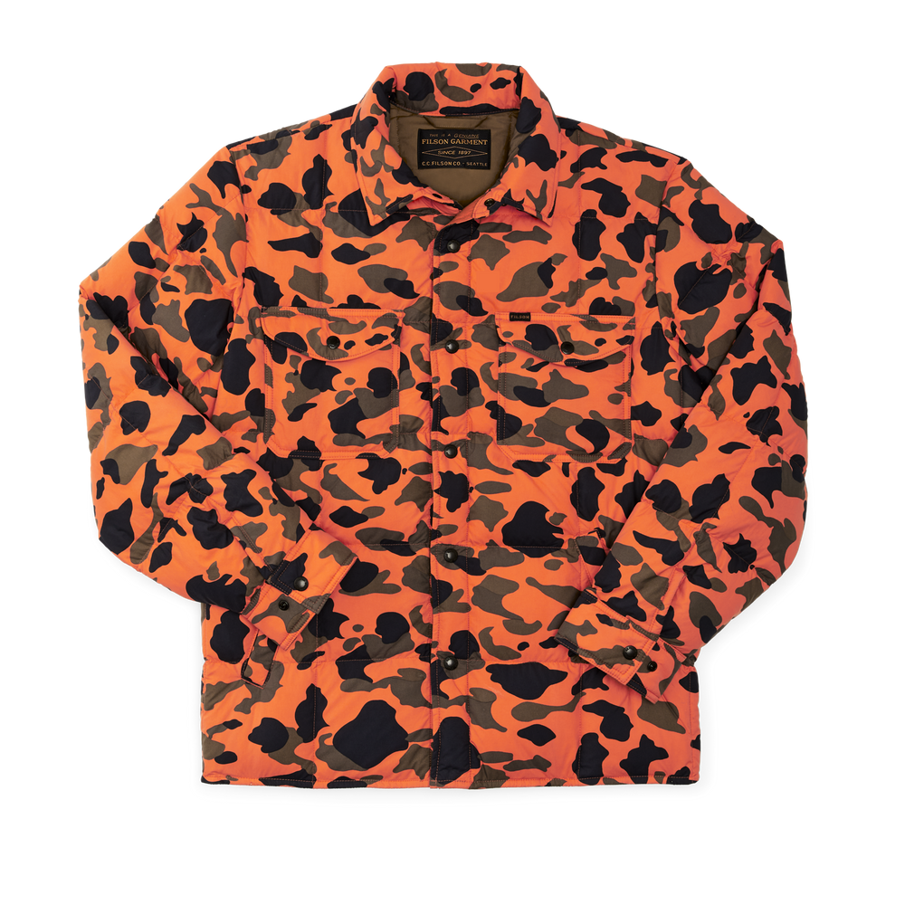 Front-facing image of the Filson Lightweight Down Jac-shirt - Flame Camo