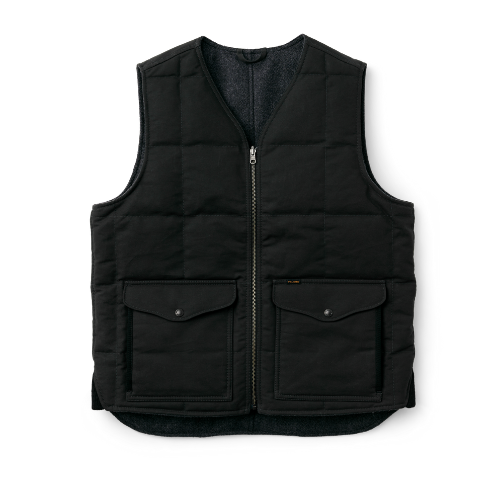 Front-facing image of the Filson Buckland Down Vest - Charcoal