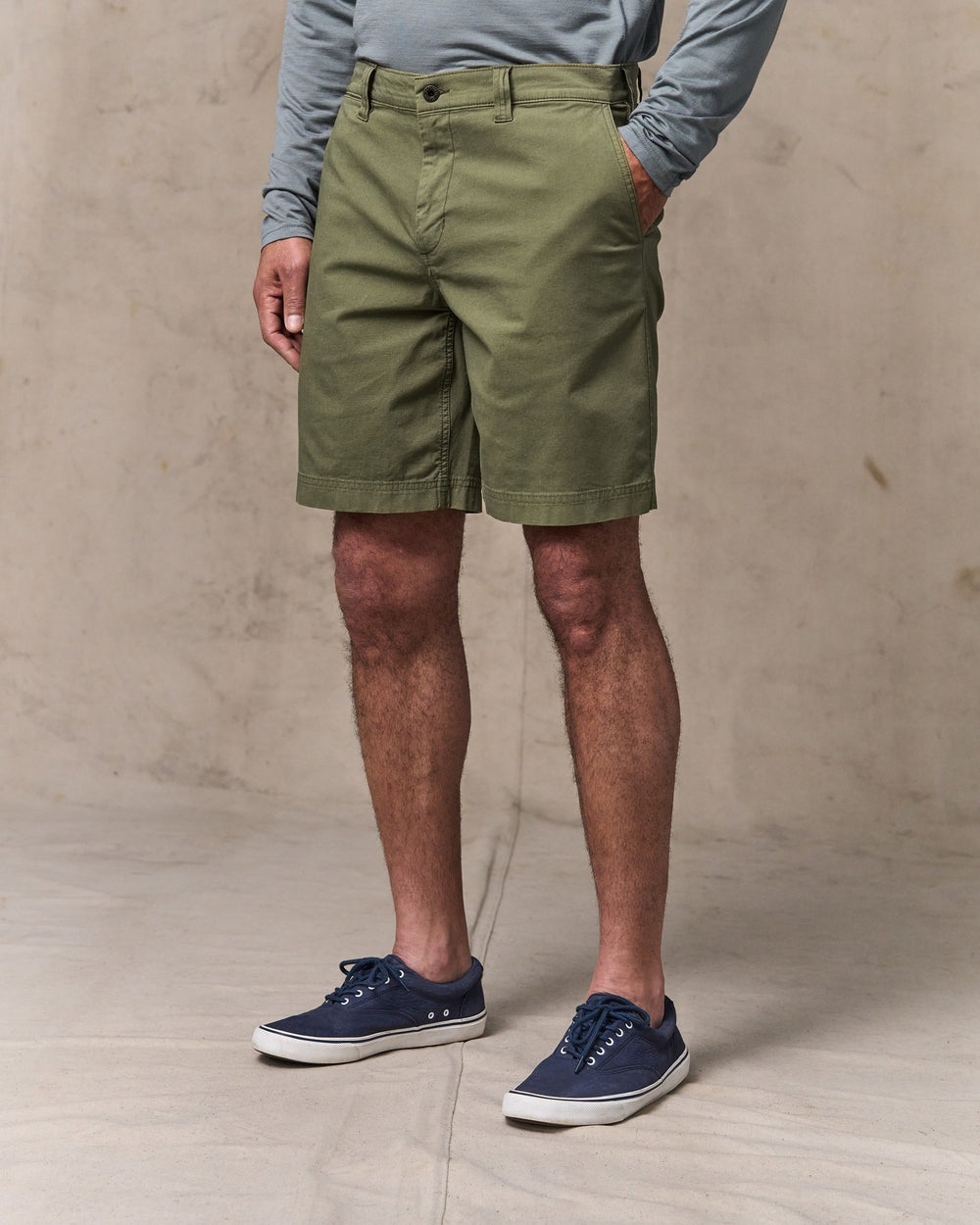image of a model wearing Filson's Granite Mountain 9" Shorts - Burnt Olive