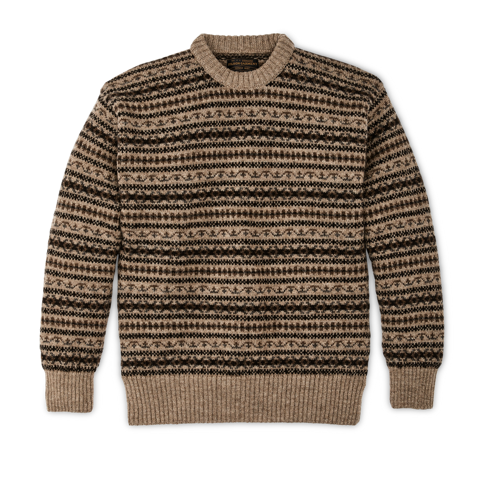 Front-facing image of the Filson Fairisle Crewneck Sweater - Fawn / Multi