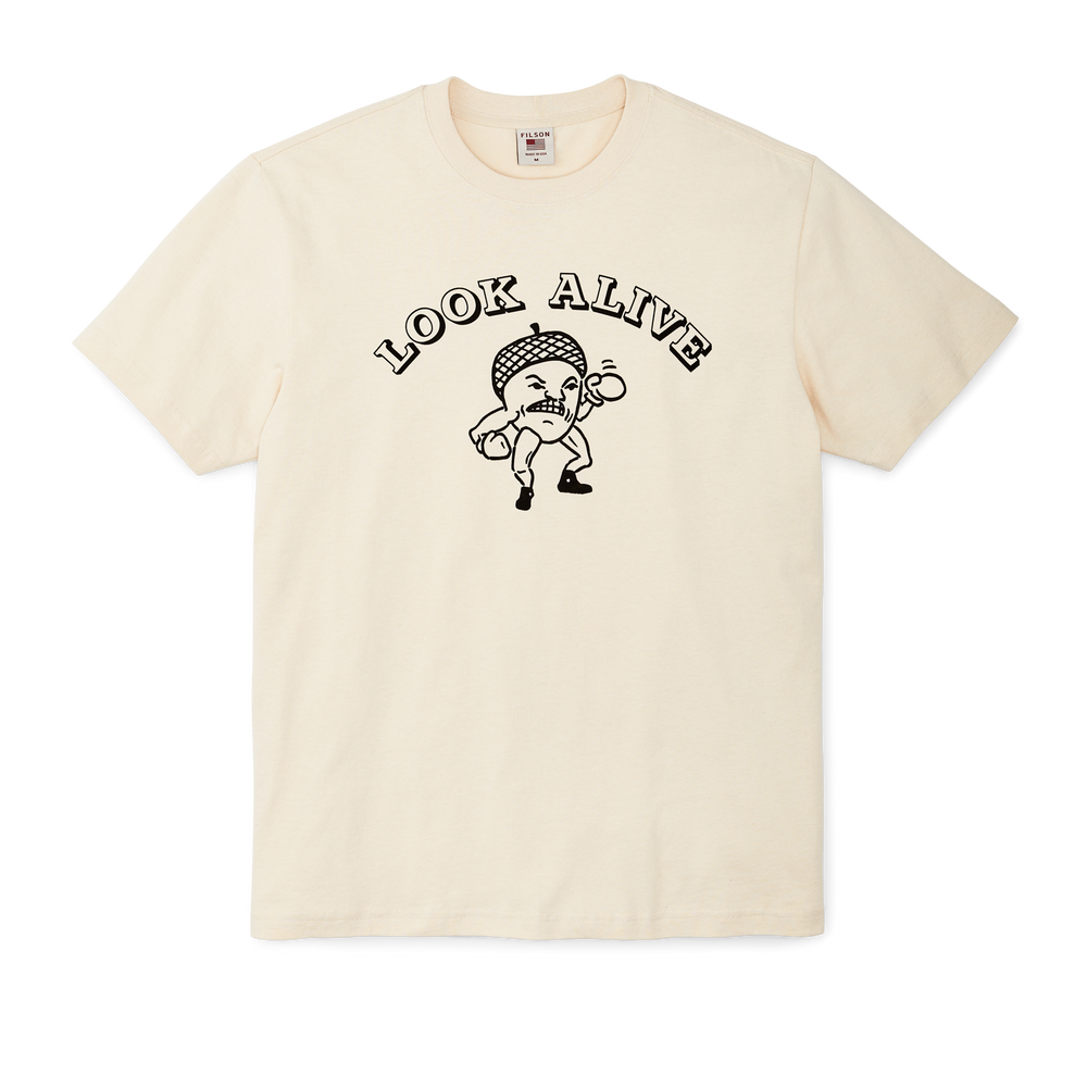 Front-facing image of the Filson Pioneer Graphic T-shirt - Look Alive / Stone