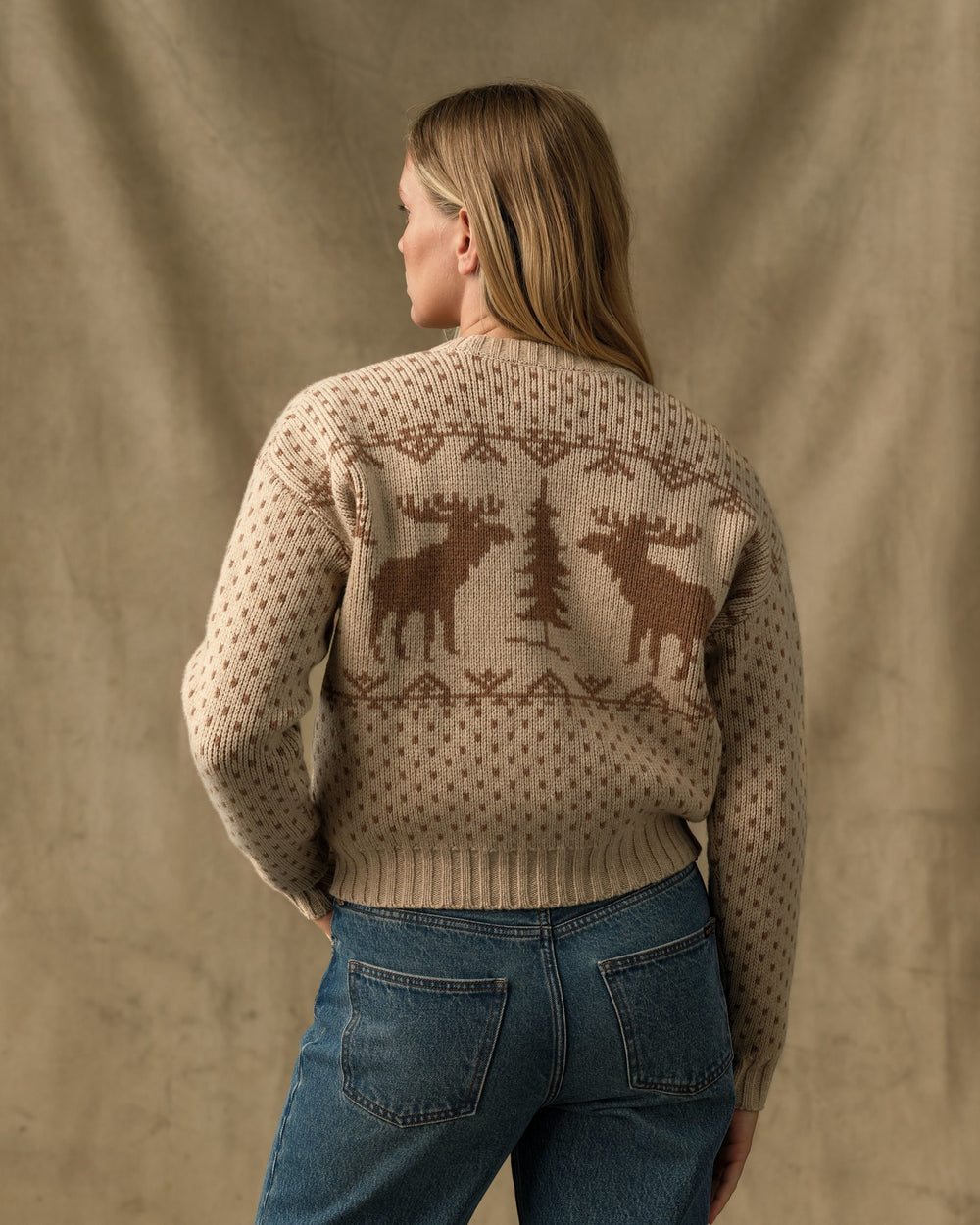 Women's Wildlife Wool Sweater - Cream / Brown