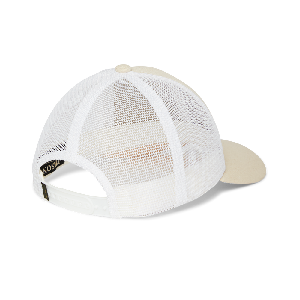 Alternate view of the Filson Mesh Snap-back Logger Cap - White