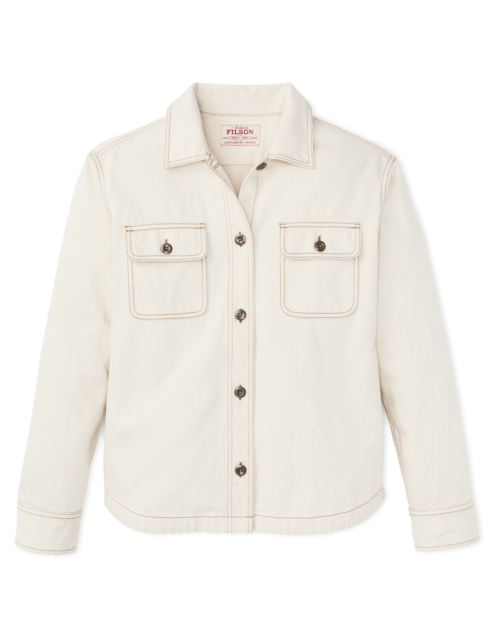 Front-facing image of the Filson Women's Denim Shirt - Natural Seed