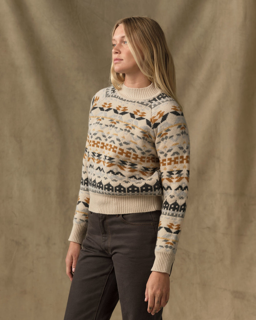 Women's Fair Isle Merino Sweater - Cream / Blue