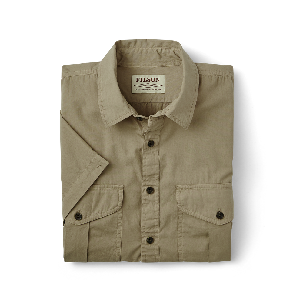 Alternate view of the Filson Filson's Washed Short Sleeve Feather Cloth Shirt - Gray Khaki
