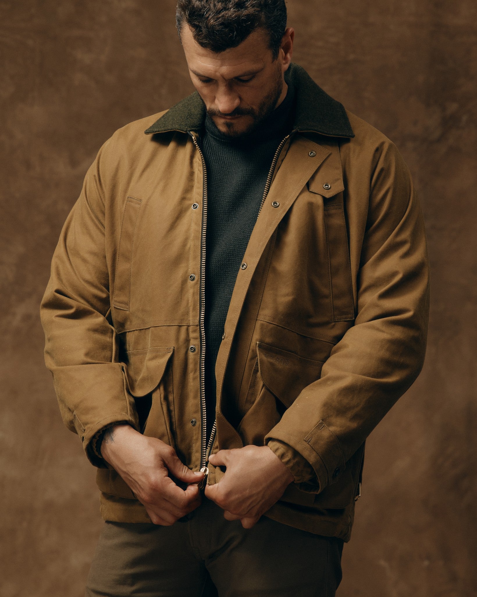 Lined Tin Cloth Field Jacket - Dark Tan | Filson