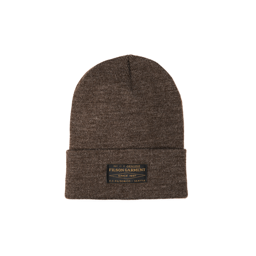 Front-facing image of the Filson Ballard Watch Cap - Bison Brown Heather