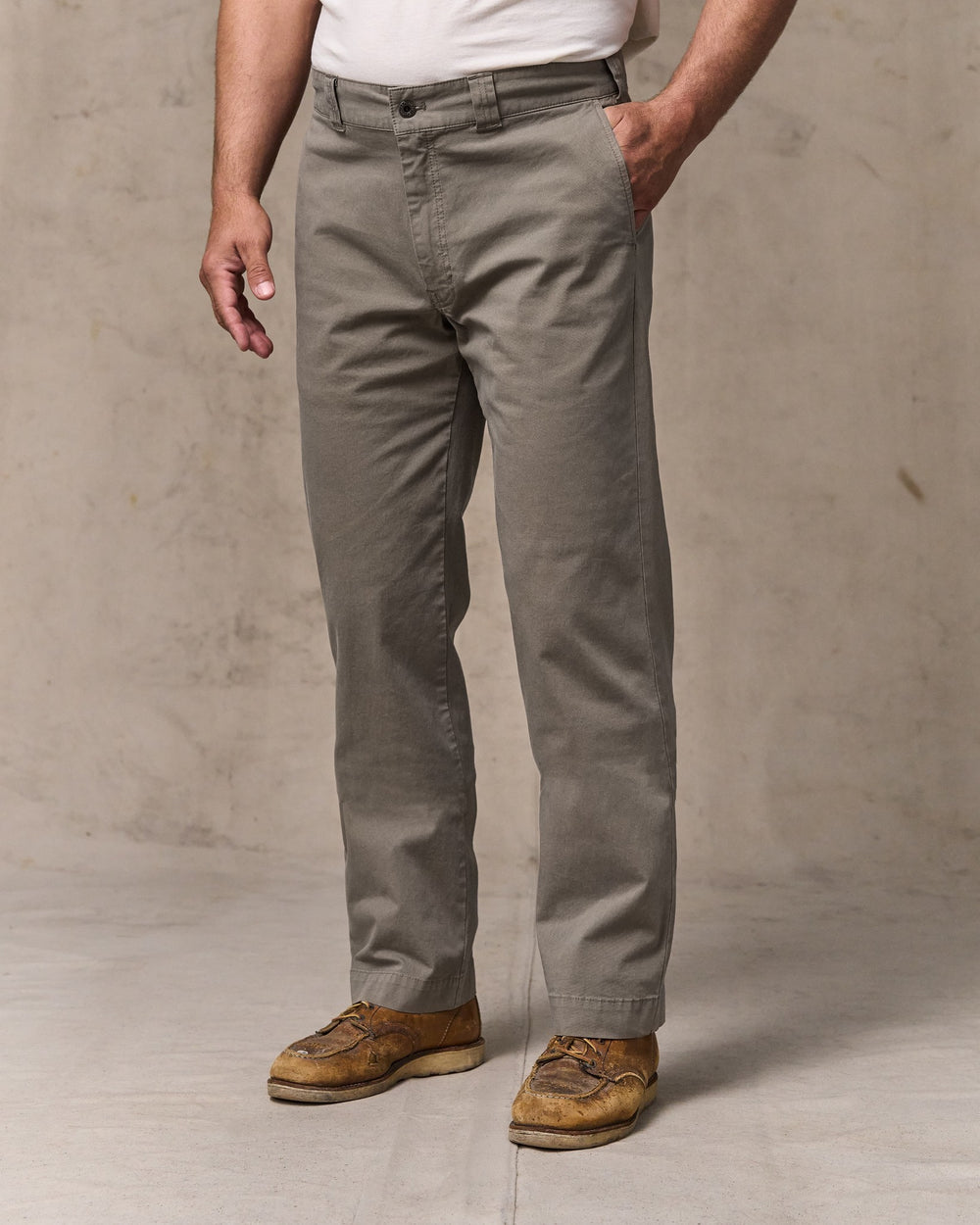 image of a model wearing Filson's Granite Mountain Flat Front Pants - Hawk Brown