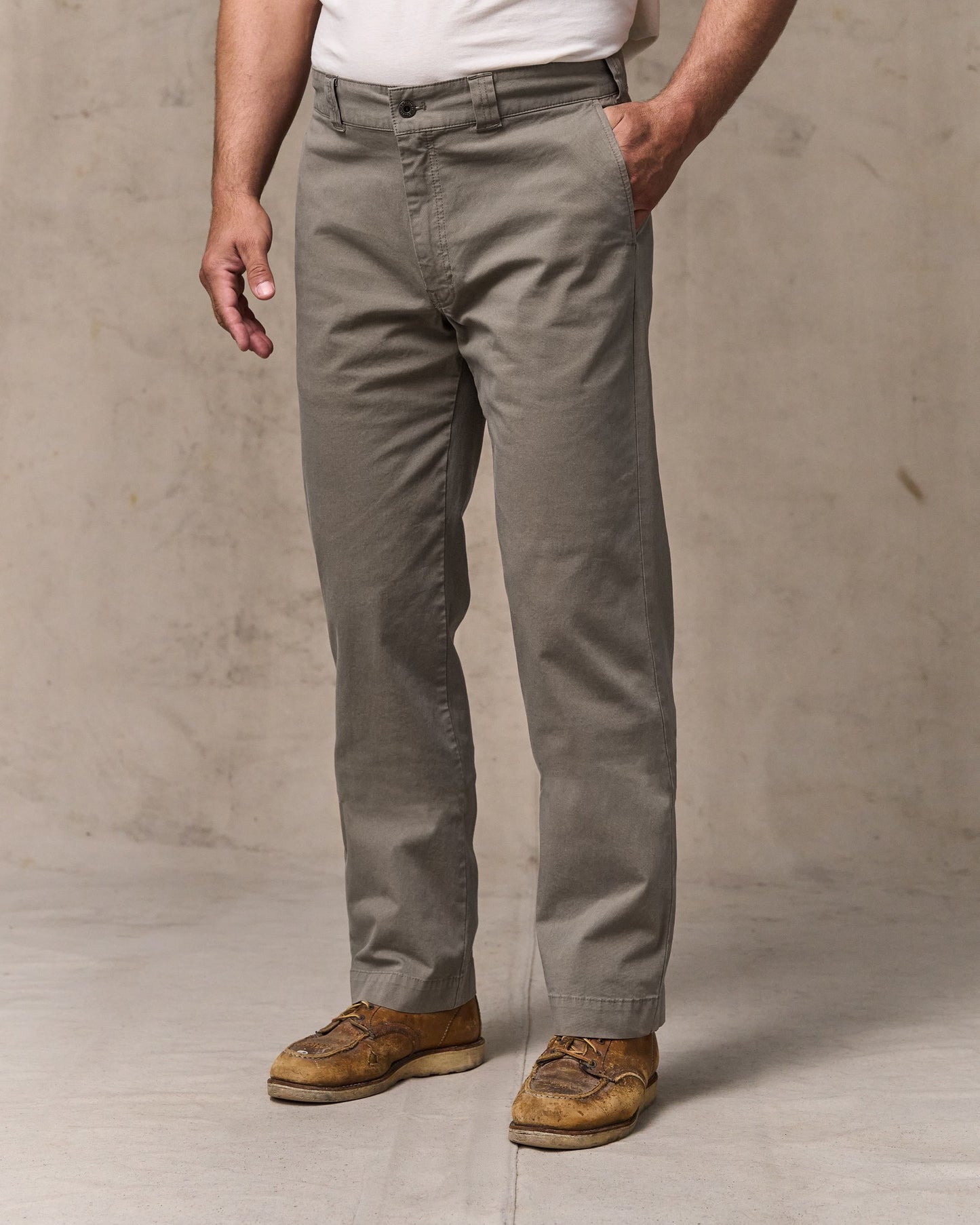 image of a model wearing Filson's Granite Mountain Flat Front Pants - Hawk Brown