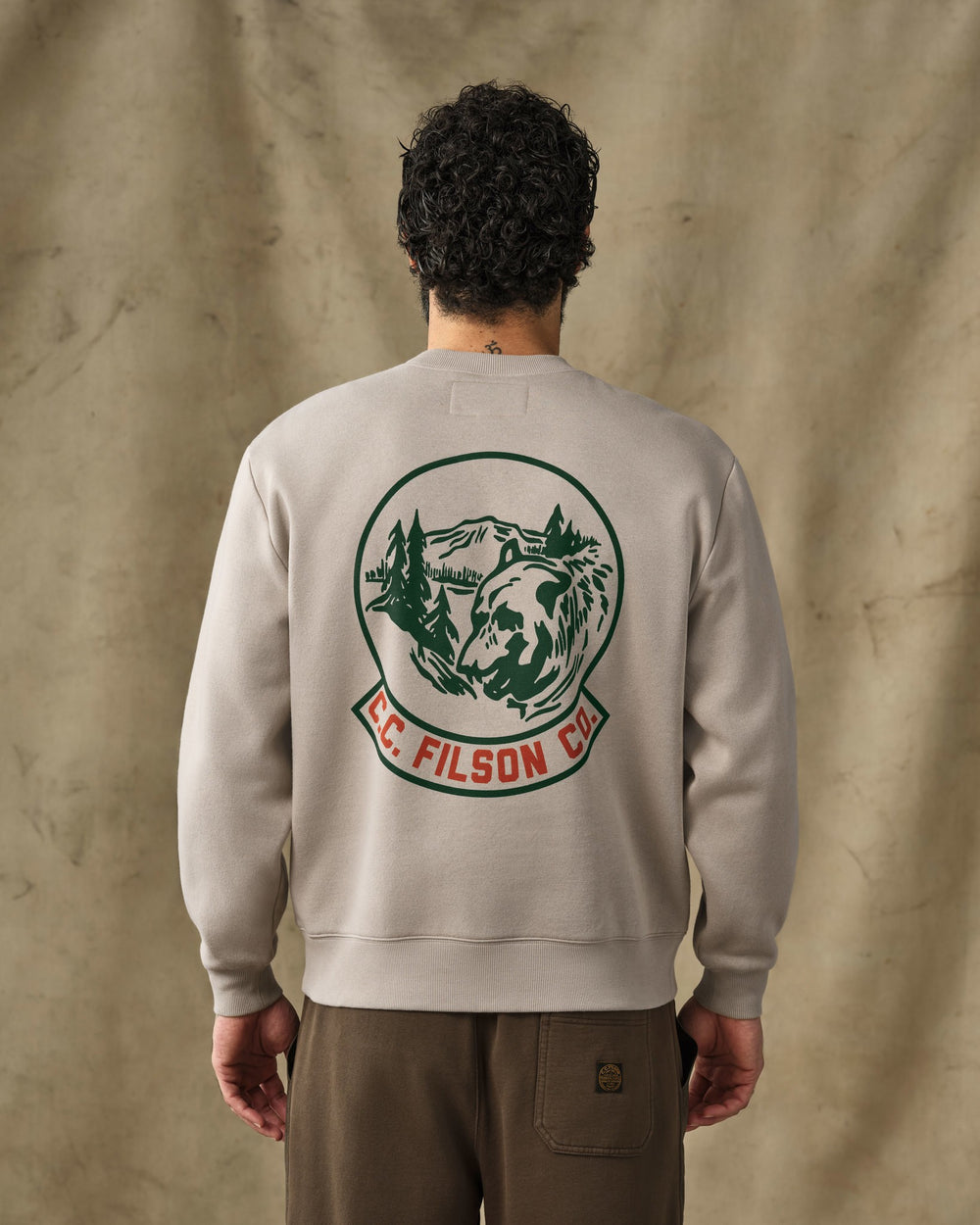 Bear Graphic Crewneck Sweatshirt - Vintage Khaki