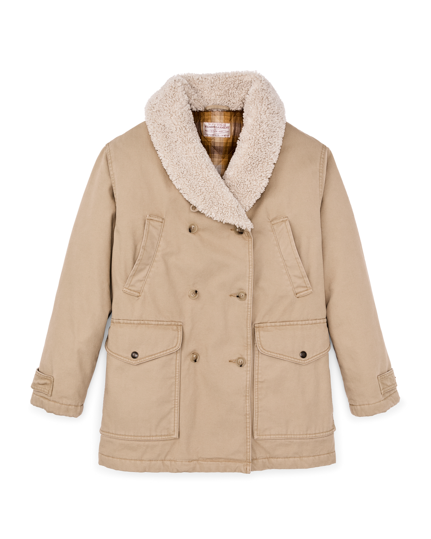 Front-facing image of the Filson Women's Canvas Packer Coat - Natural