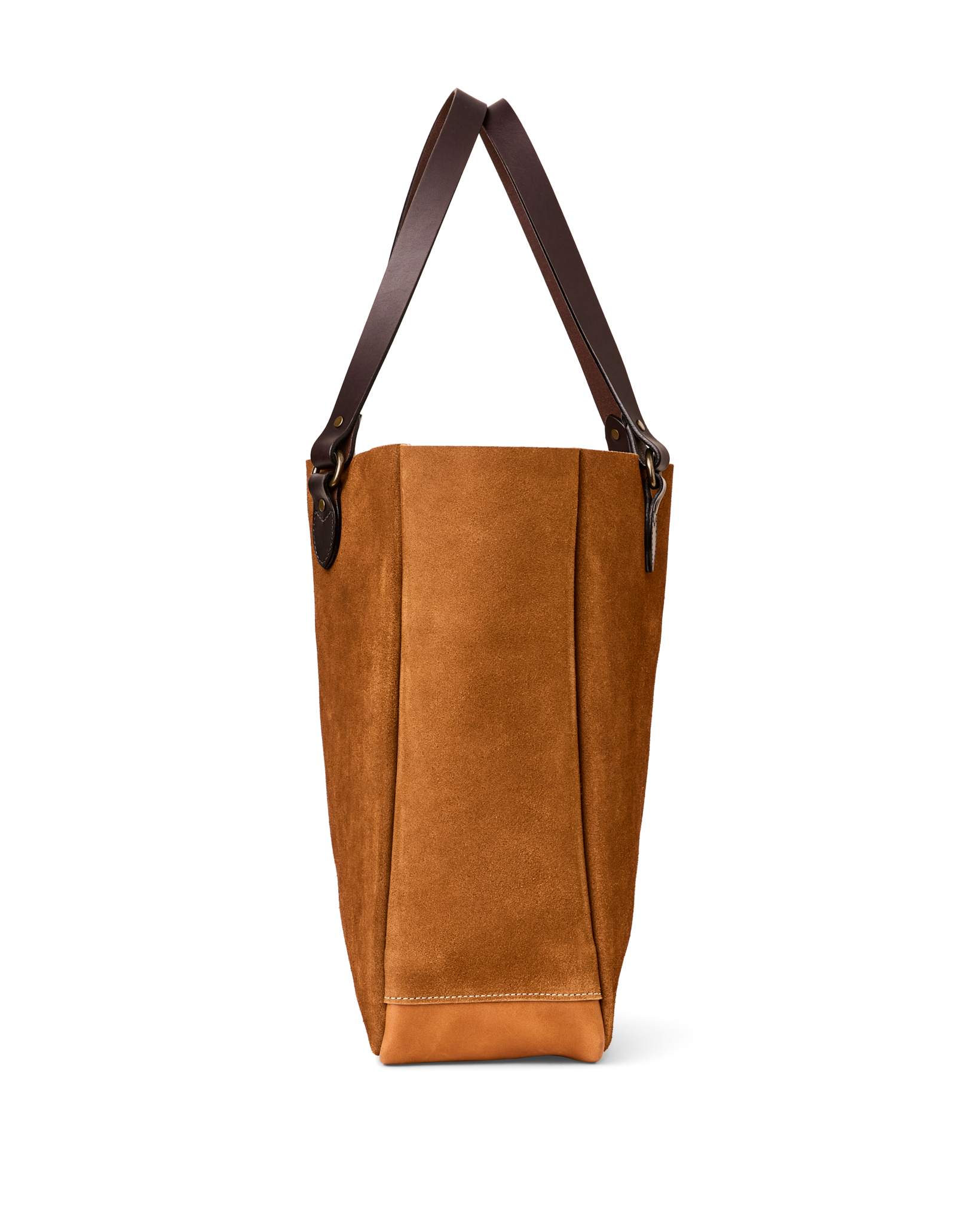 Suede Leather Open Tote Bag - Saddle Brown
