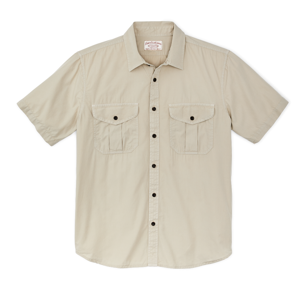 Front-facing image of the Filson Filson's Washed Short Sleeve Feather Cloth Shirt - River Rock