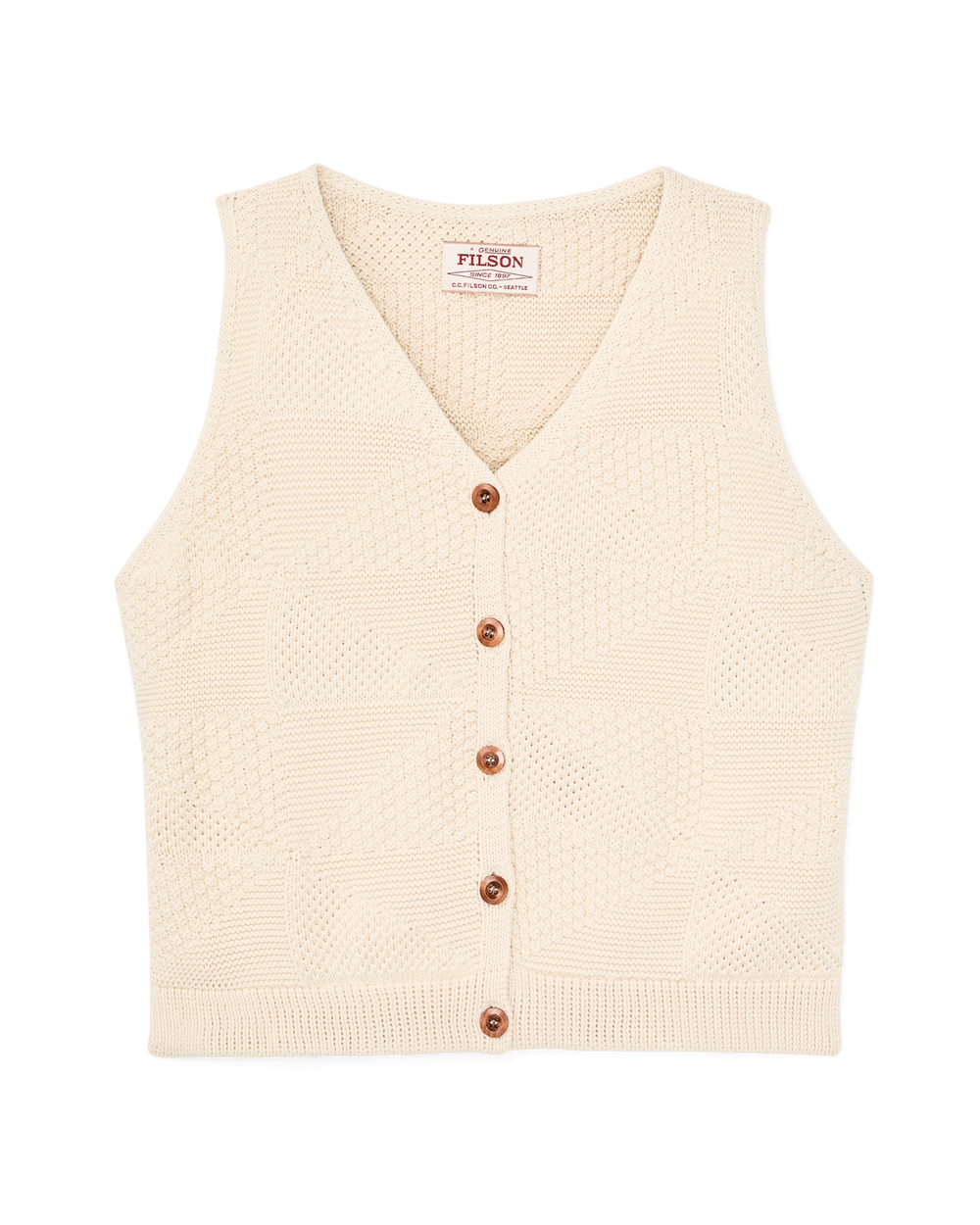 Front-facing image of the Filson Women's Cotton Sweater Vest - Ivory