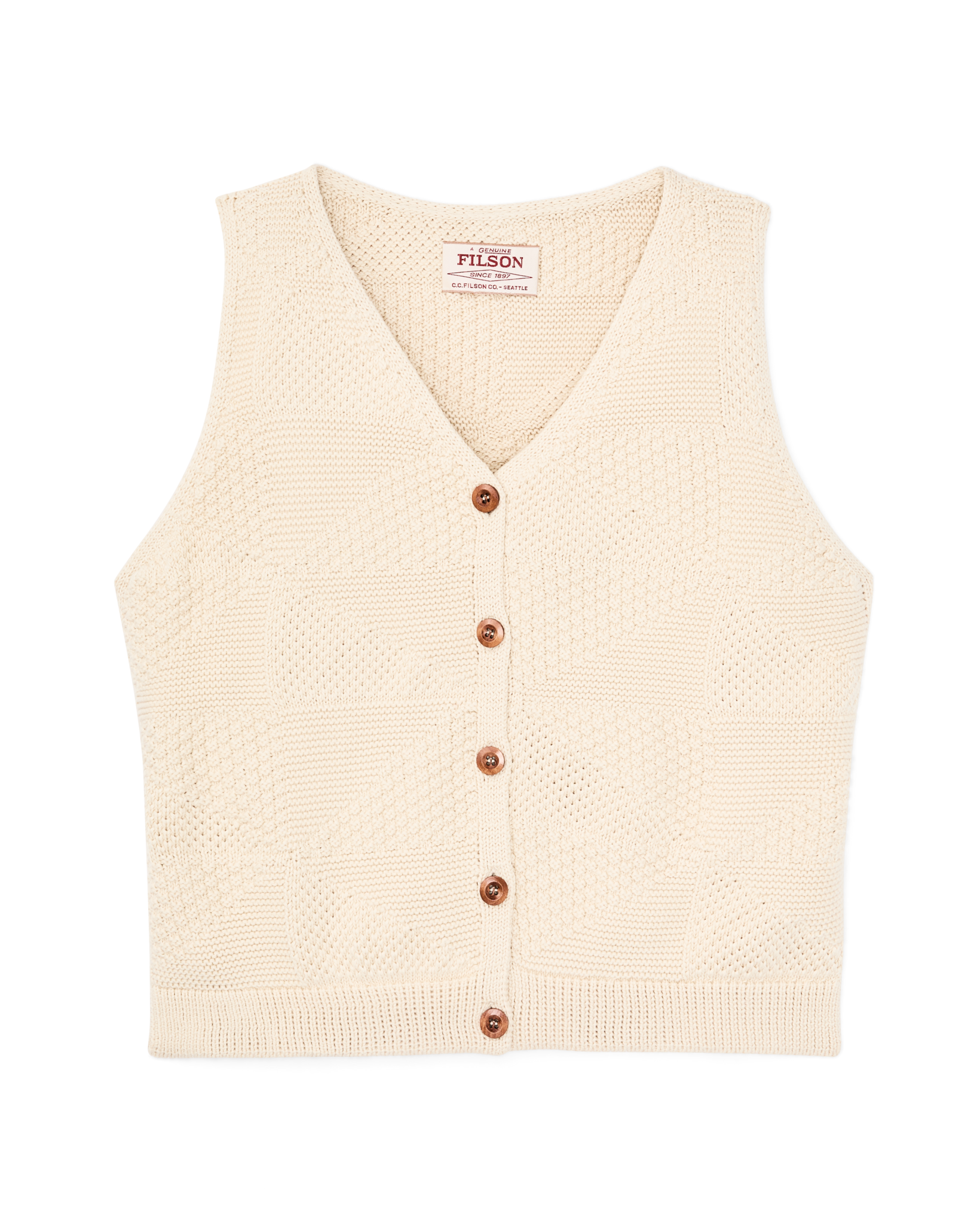 Front-facing image of the Filson Women's Cotton Sweater Vest - Ivory