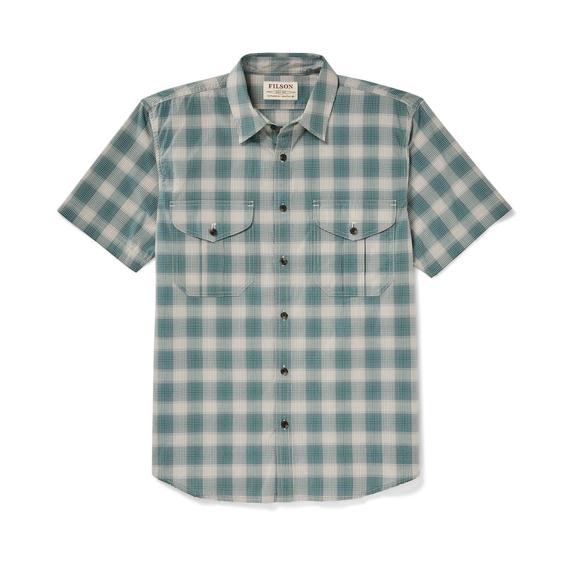 Filson's Short Sleeve Feather Cloth Shirt - Sand / Teal Plaid