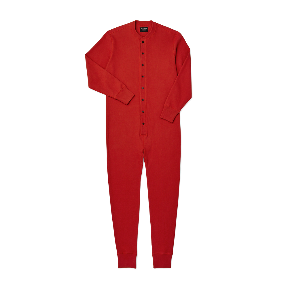 Front-facing image of the Filson Waffle Knit Union Suit - Beacon Red