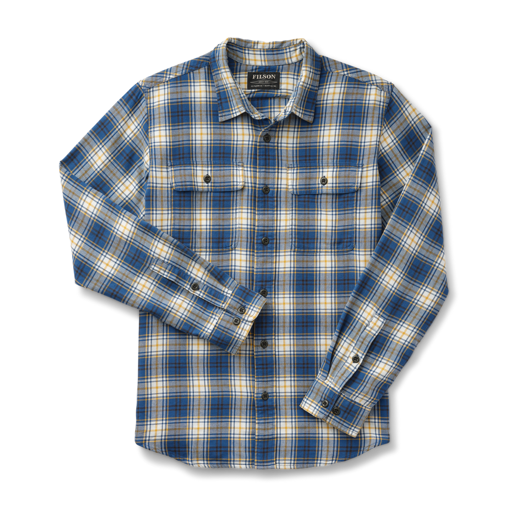 Front-facing image of the Filson Scout Shirt - Blue/gold/white Plaid