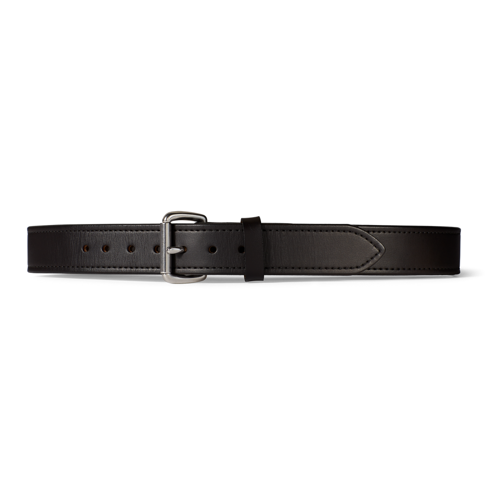 Front-facing image of the Filson 1 1/2" Bridle Leather Double Belt - Brown Leather/stainless Steel