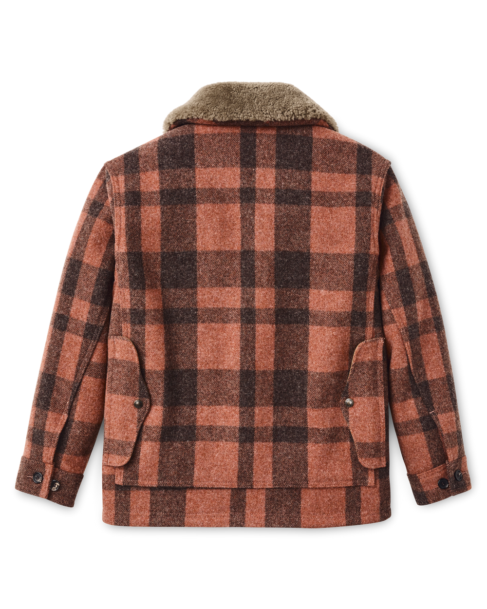 Alternate view of the Filson Women's Mackinaw Wool Shearling Cruiser Jacket - Rusty Pink / Dark Brown Plaid