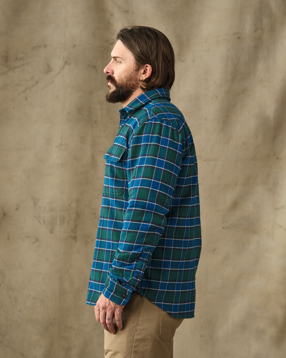 Vintage Flannel Work Shirt - Blue / Green Plaid