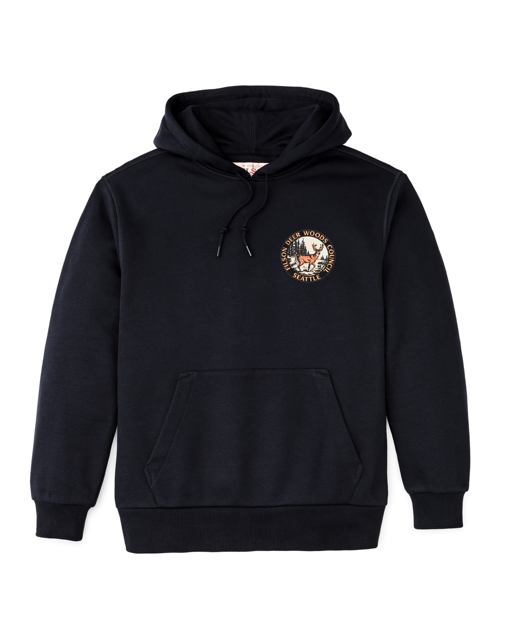 Front-facing image of the Filson Prospector Graphic Hoodie - Night Sky / Buck