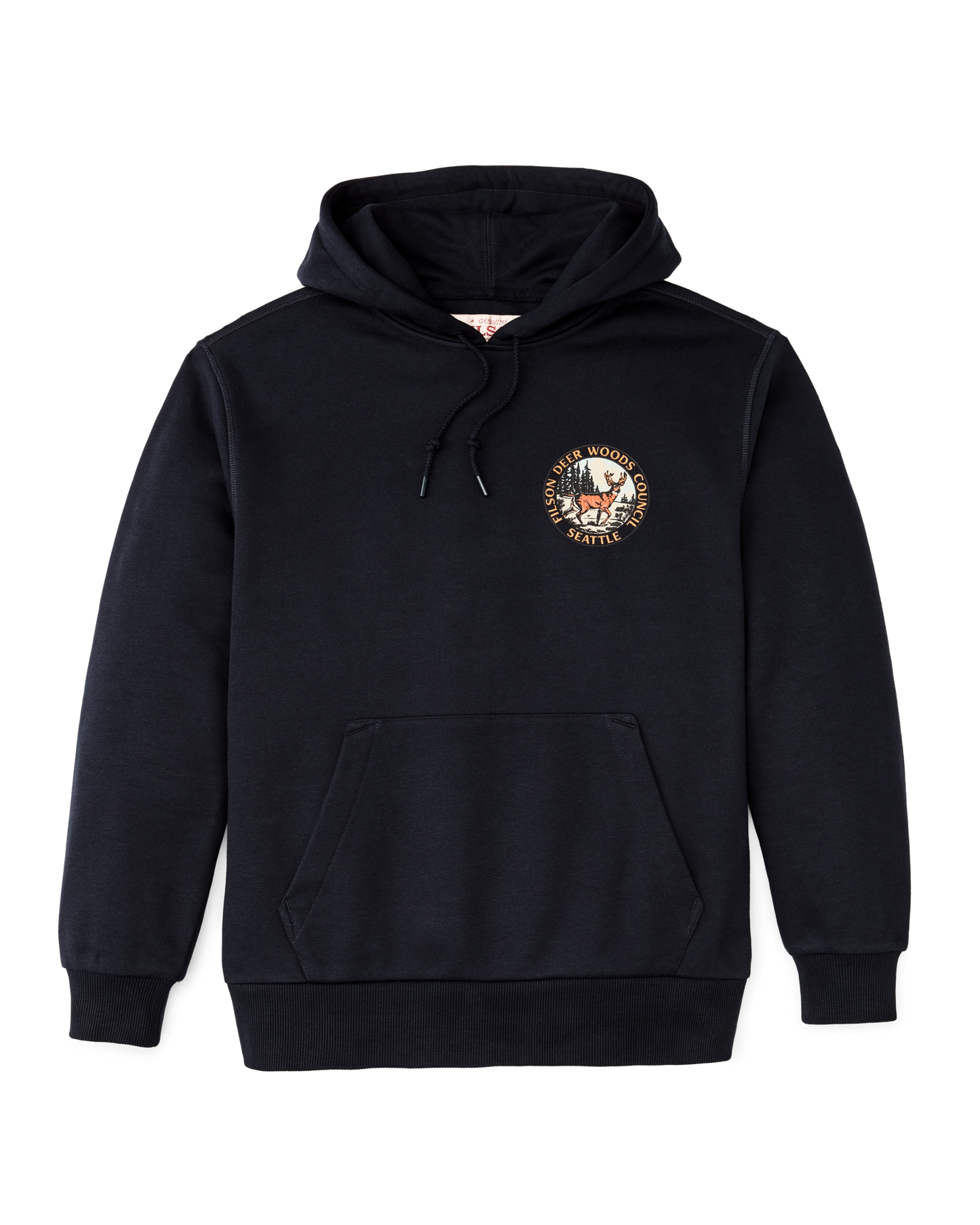 Front-facing image of the Filson Prospector Graphic Hoodie - Night Sky / Buck