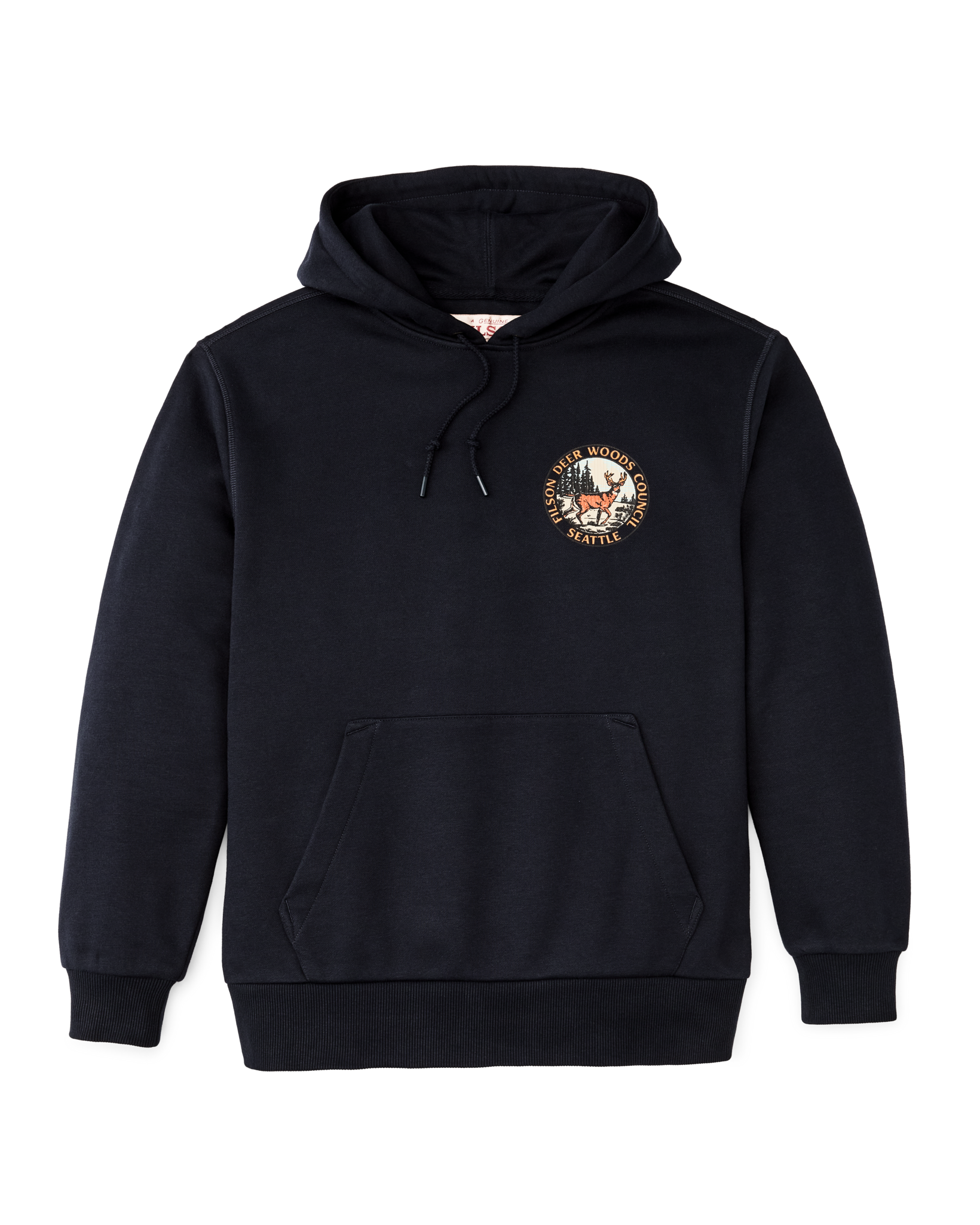 Front-facing image of the Filson Prospector Graphic Hoodie - Night Sky / Buck