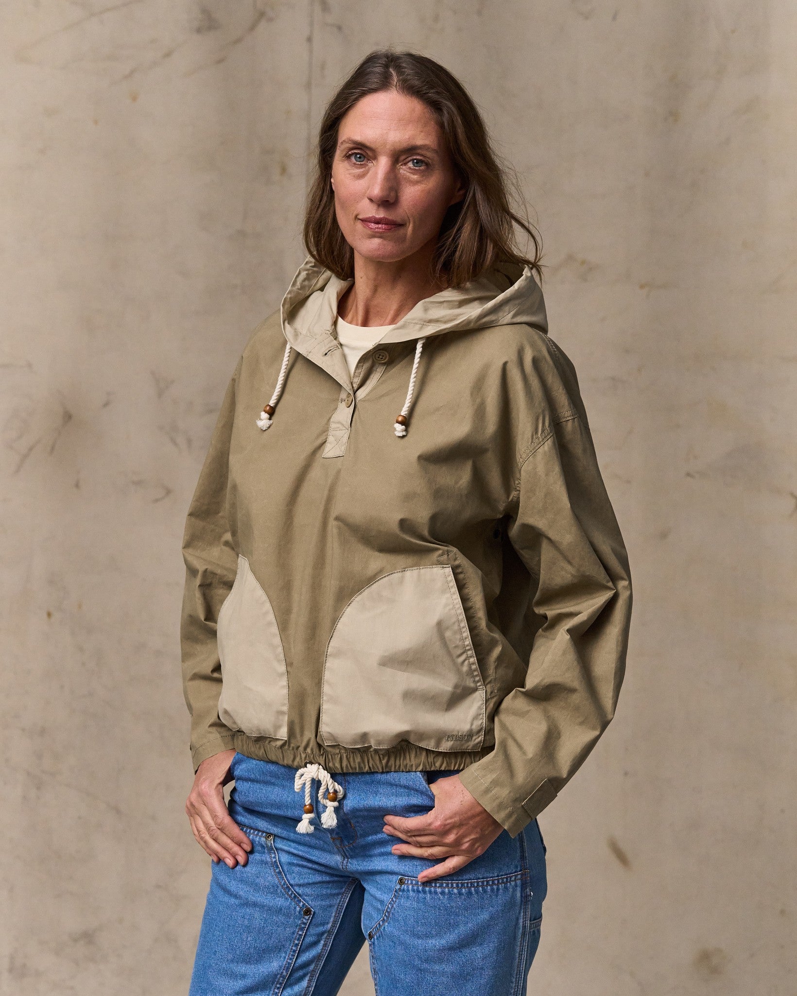 Women's Dry Wax Hooded Popover - Khaki / Quail Tan
