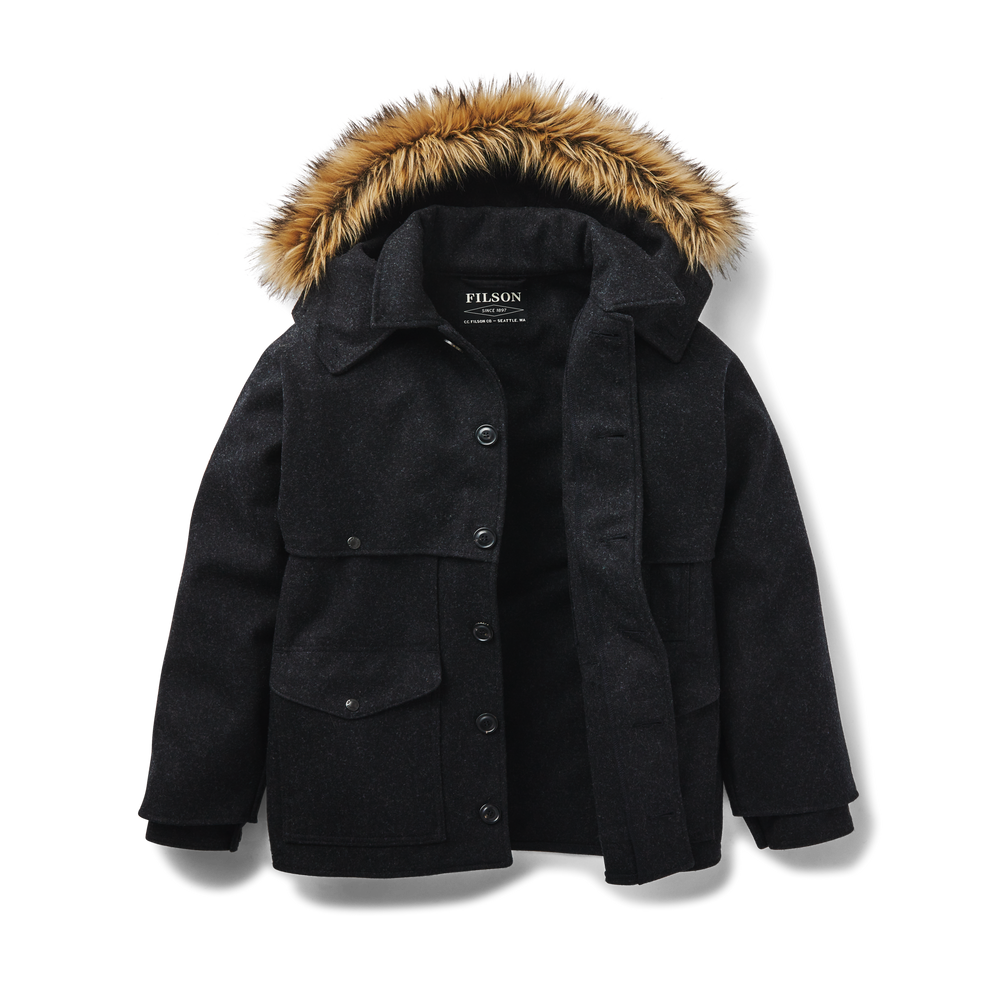 Alternate view of the Filson Hooded Double Mackinaw Wool Cruiser - Charcoal