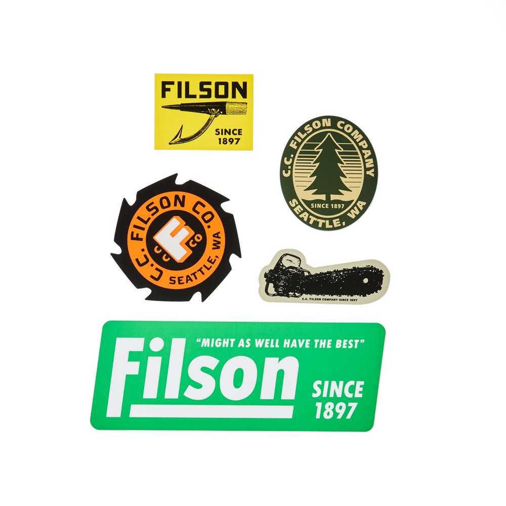 Front-facing image of the Filson Lumber Mill Sticker Pack - No Color