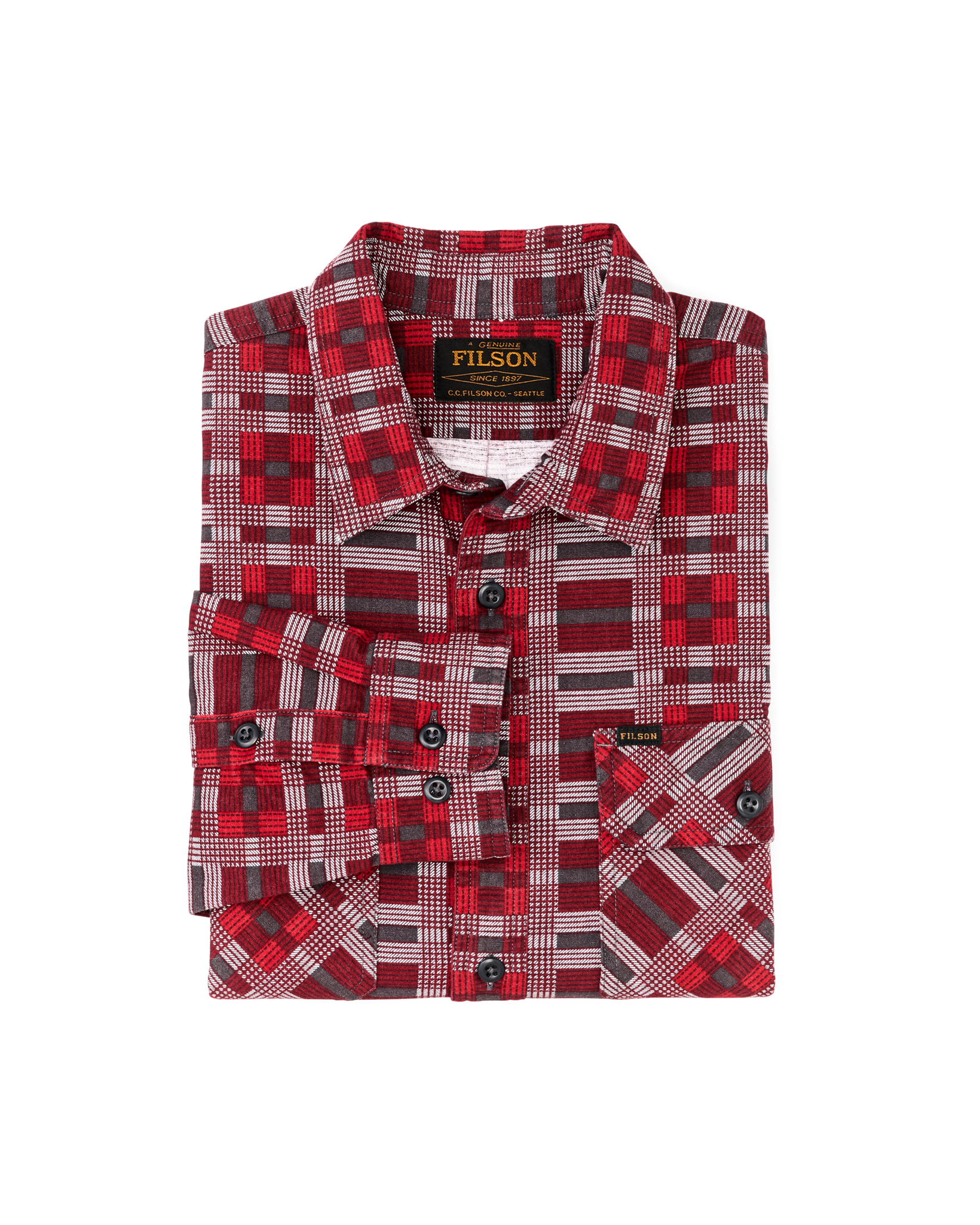 Alternate view of the Filson Field Flannel Shirt - Burgundy / Red Plaid