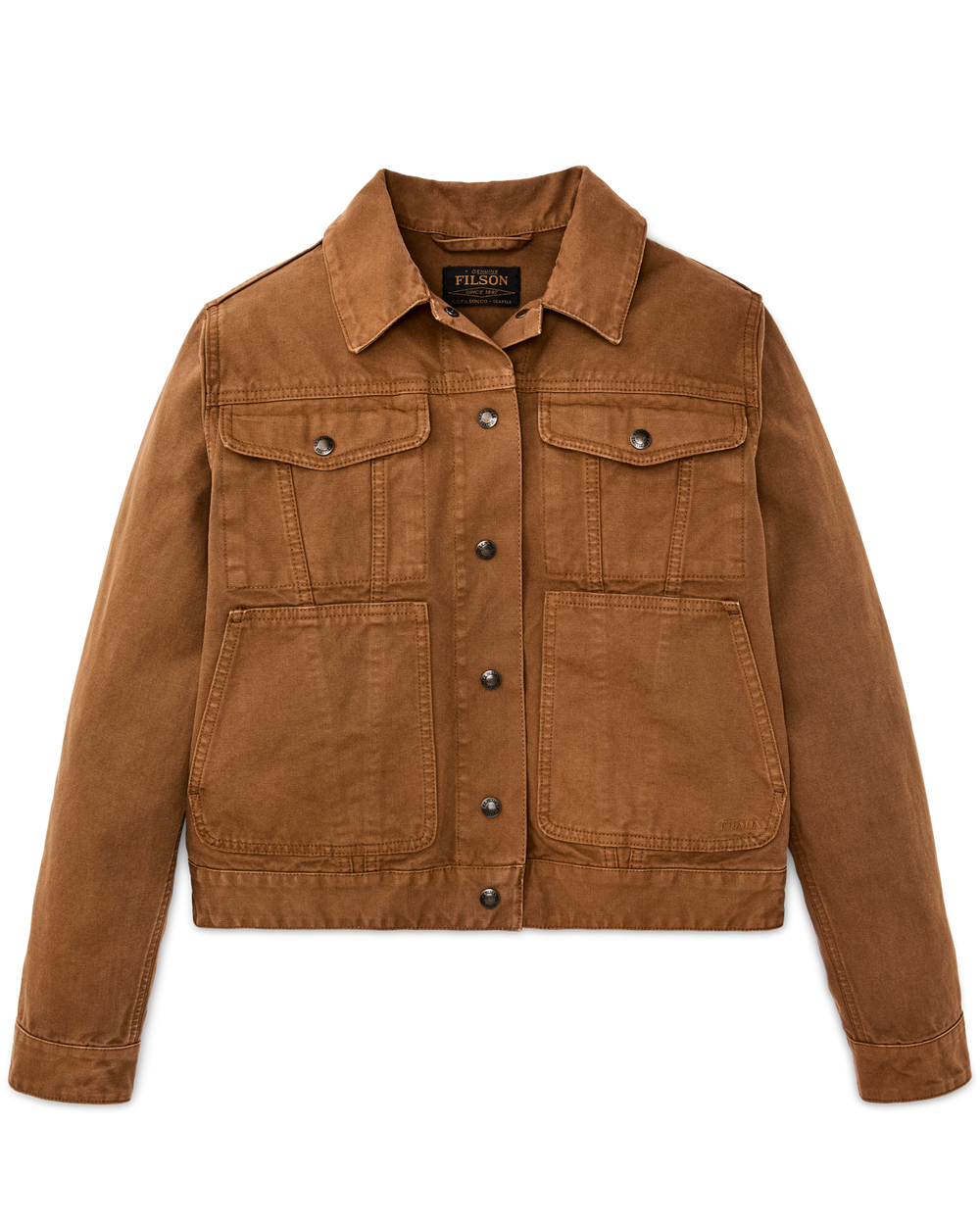 Front-facing image of the Filson Women's Canvas Short Cruiser Jacket - Harvest Tan