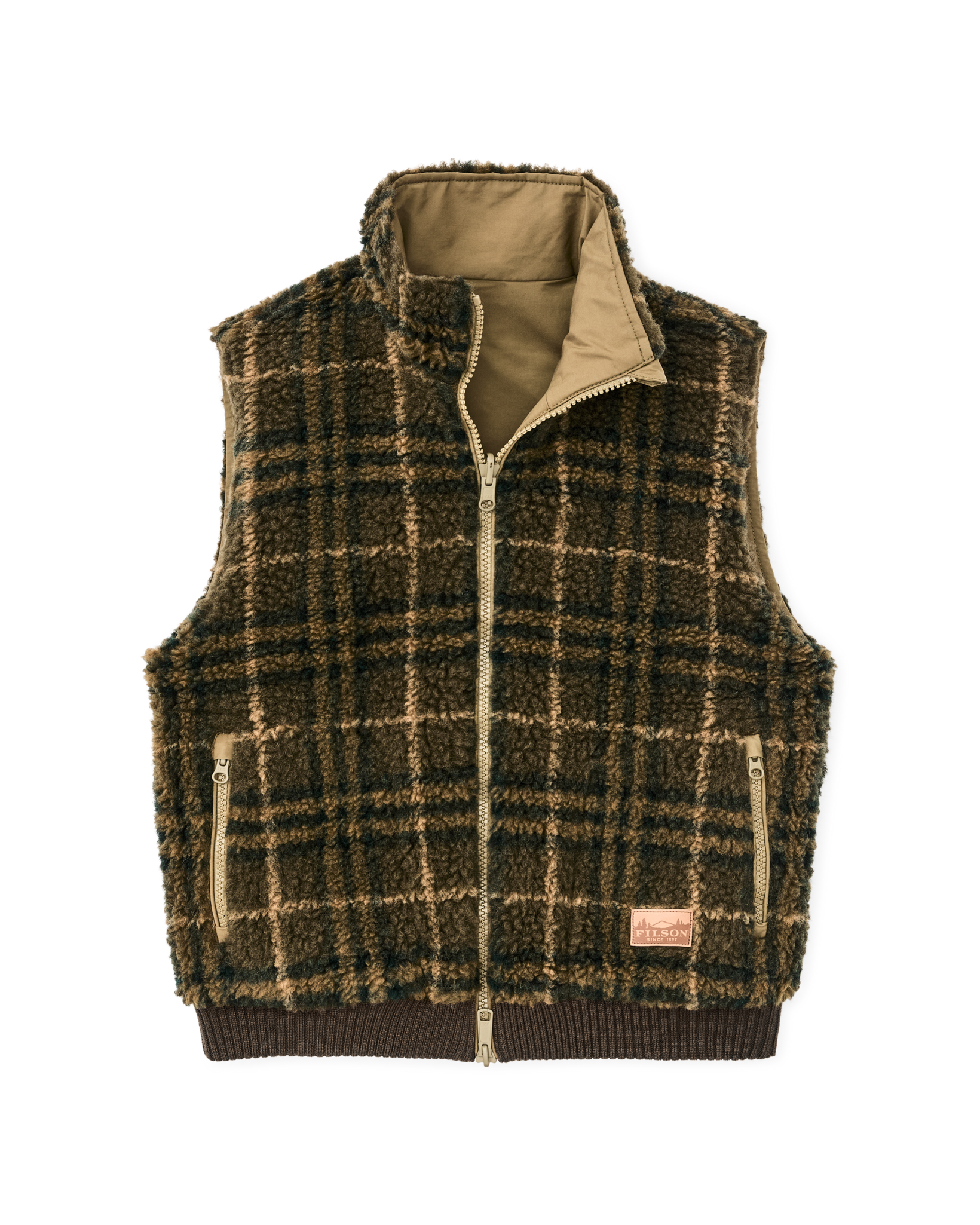 Women's Reversible Woolly Fleece Vest - Tan