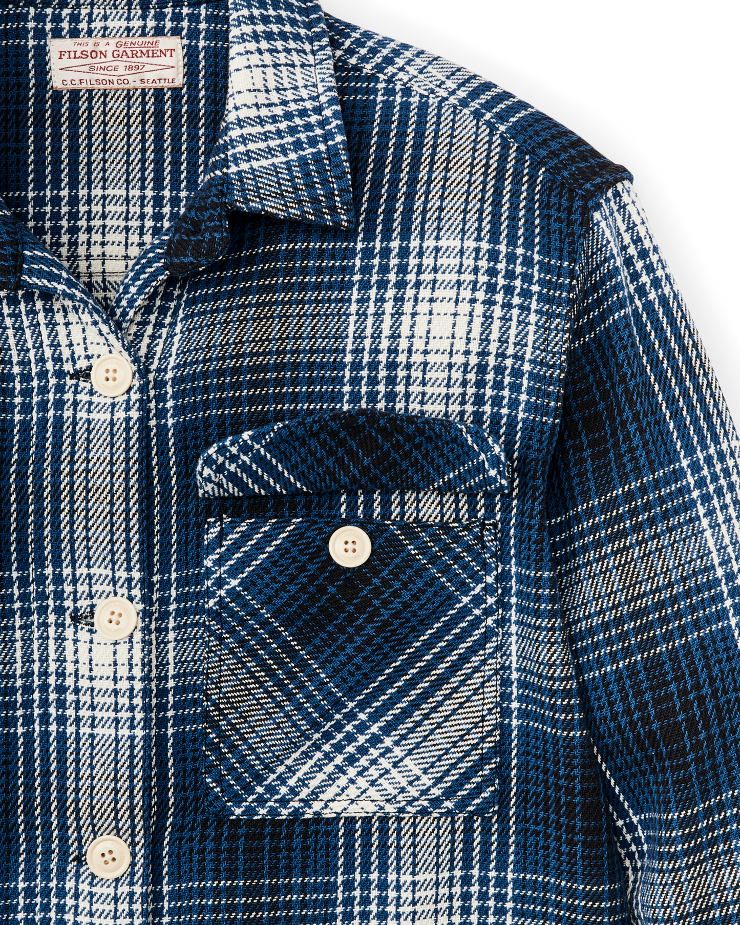 Alternate view of the Filson Women's Deer Island Jac-shirt - Cobalt / Natural Shadow Plaid