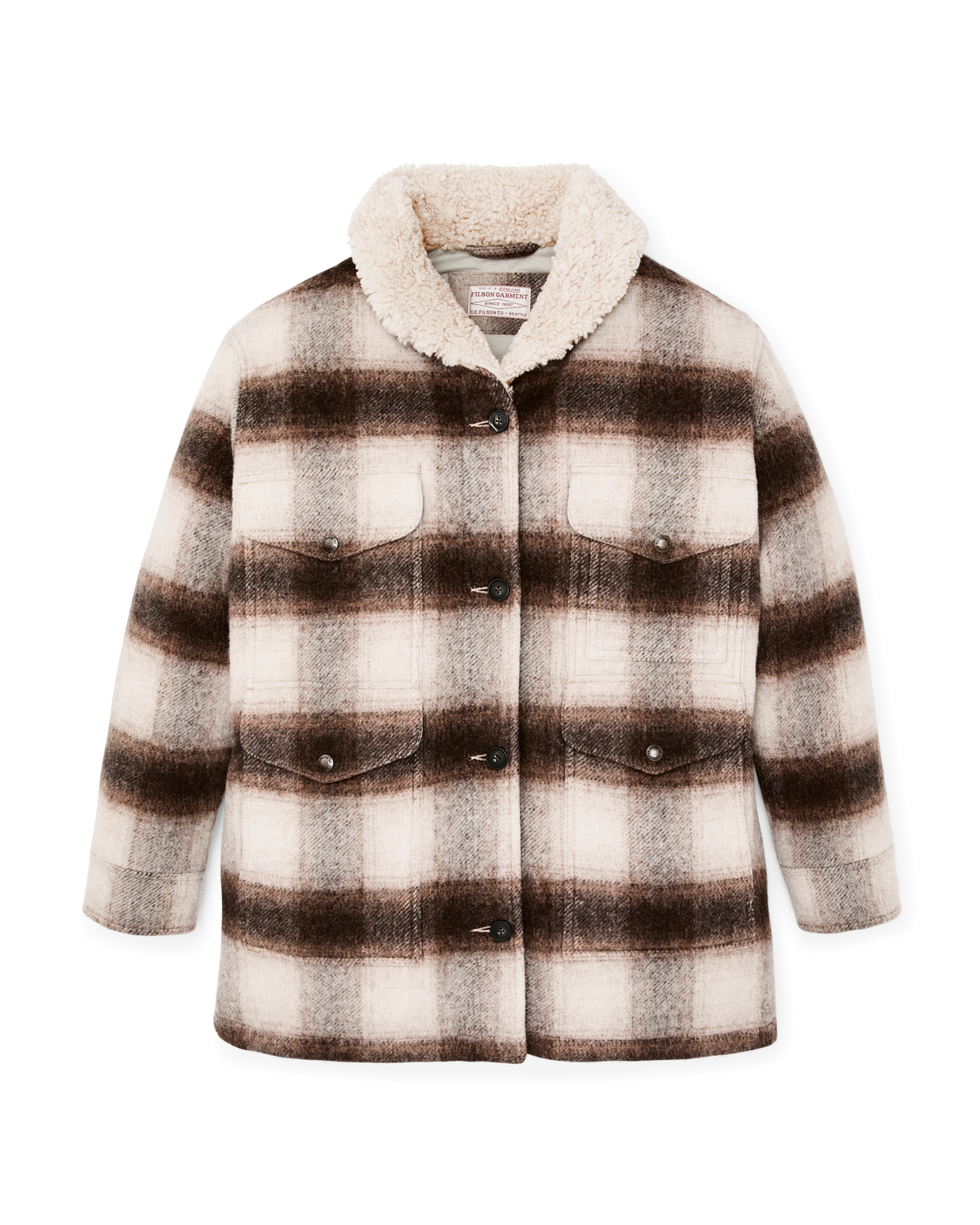 Women's Kodiak Shawl Collar Coat - Cream / Brown Shadow Plaid