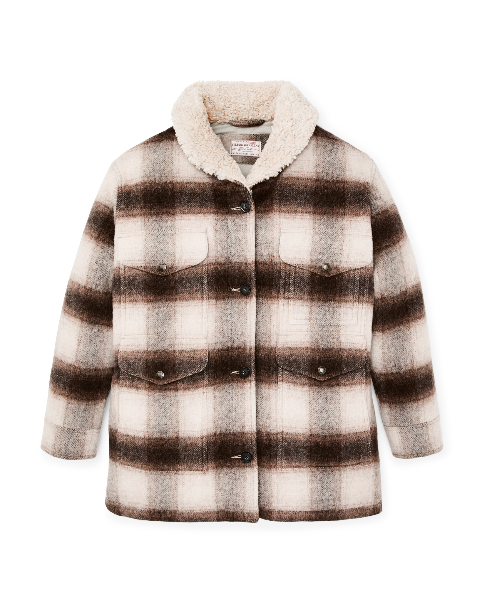 Women's Kodiak Shawl Collar Coat - Cream / Brown Shadow Plaid