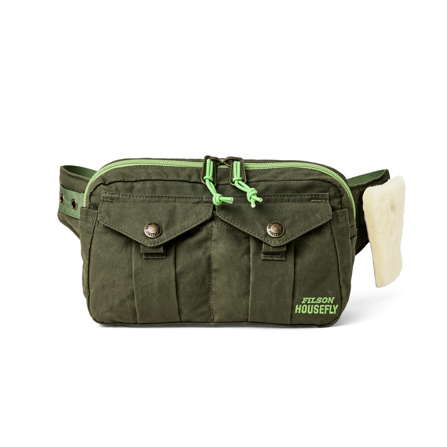 Front-facing image of the Filson Filson X Housefly Ranger Waistpack - Otter Green