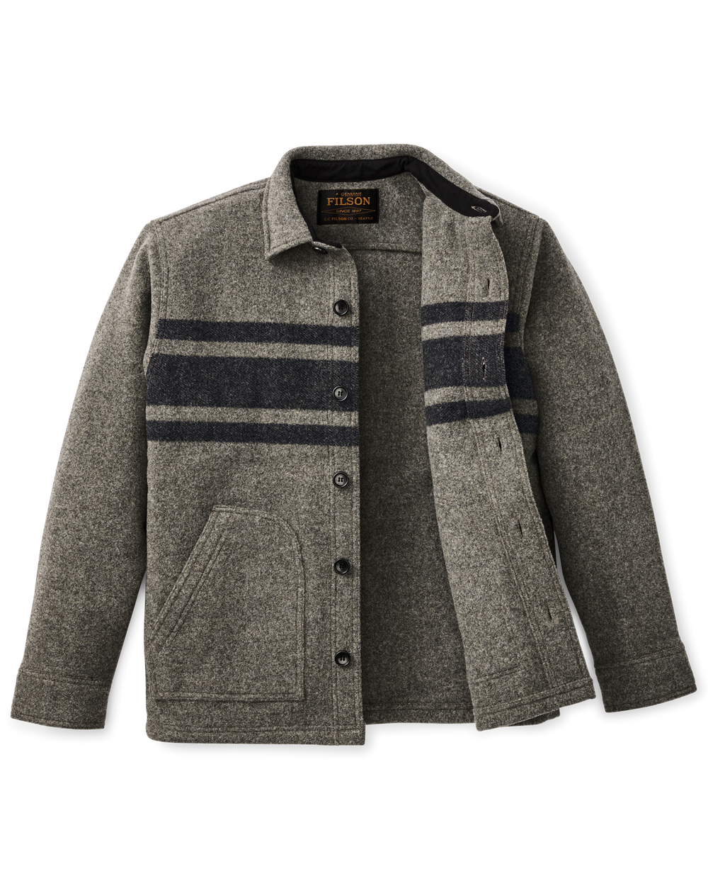 Mackinaw Wool 1972 Coat - Gray / Black Stripe