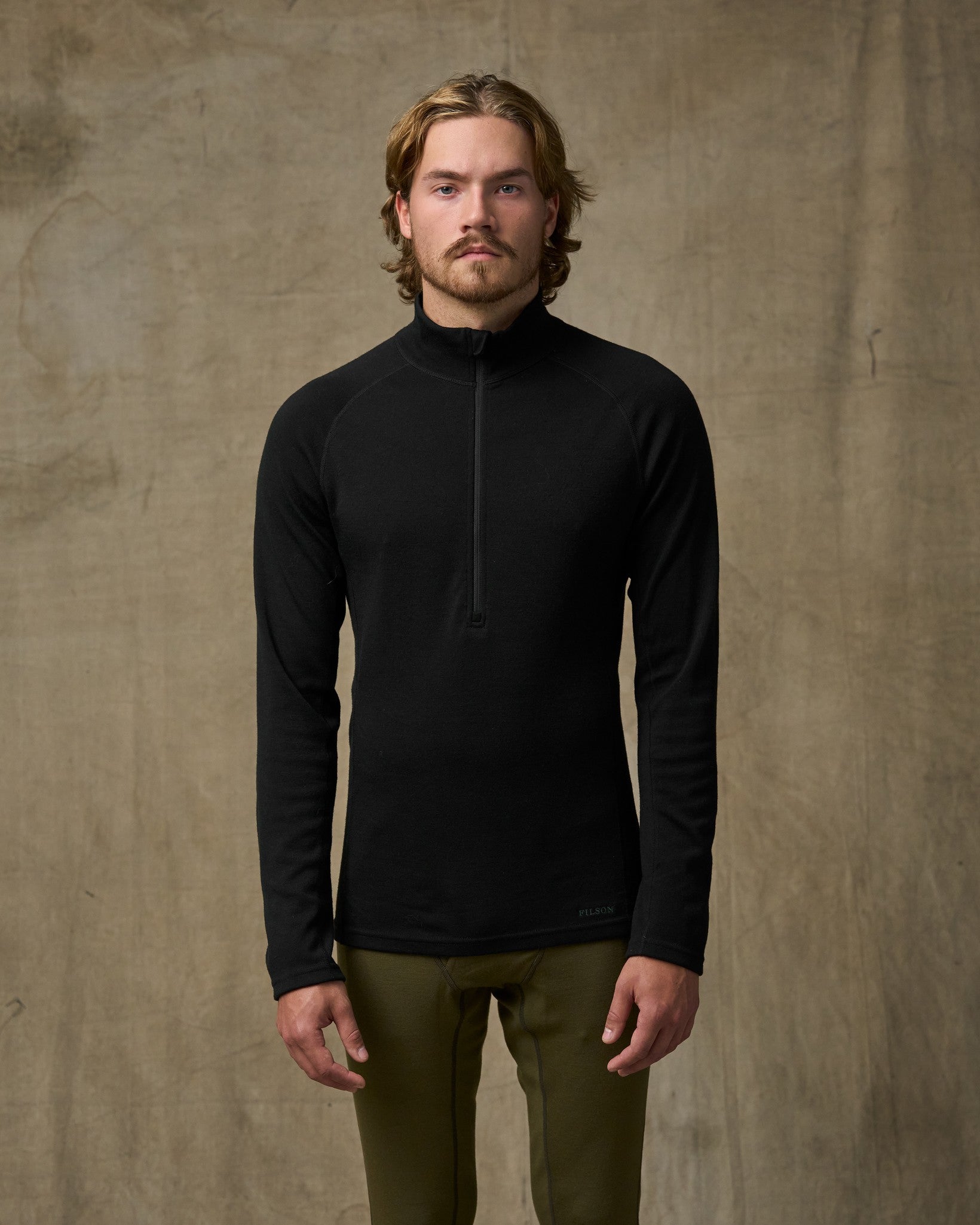400g Merino Wool Long Sleeve Half-zip - Black | Filson