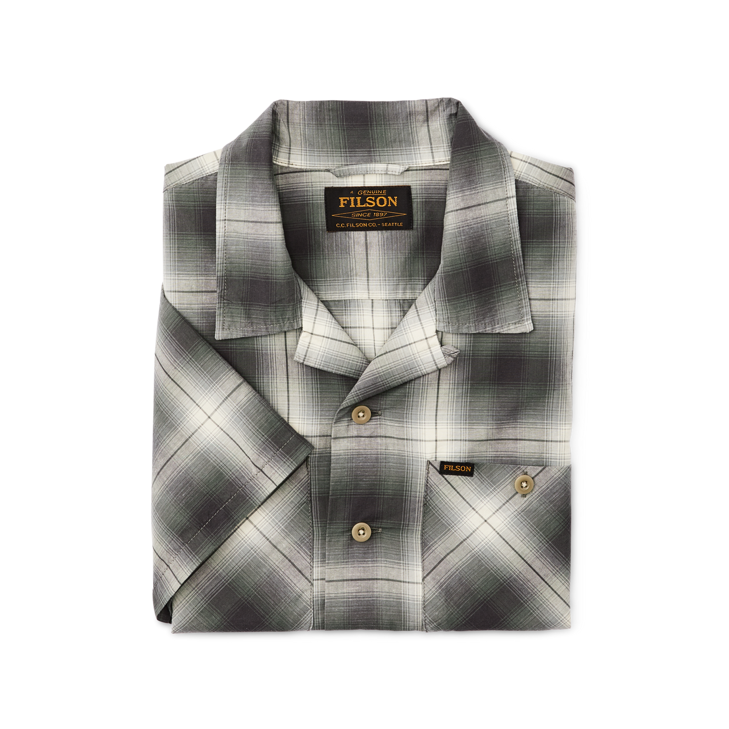 Alternate view of the Filson Greenwood Short Sleeve Camp Shirt - Olive / Beige Ombre