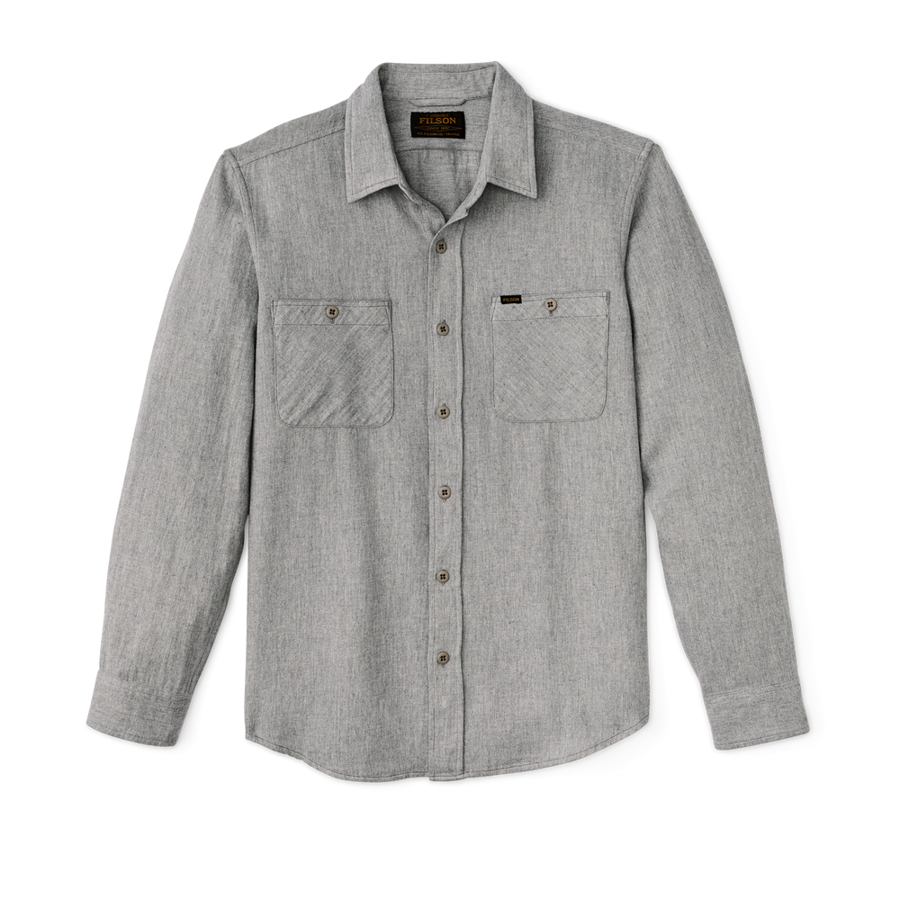 Front-facing image of the Filson The Rangeland Flannel Shirt - Light Heather Gray