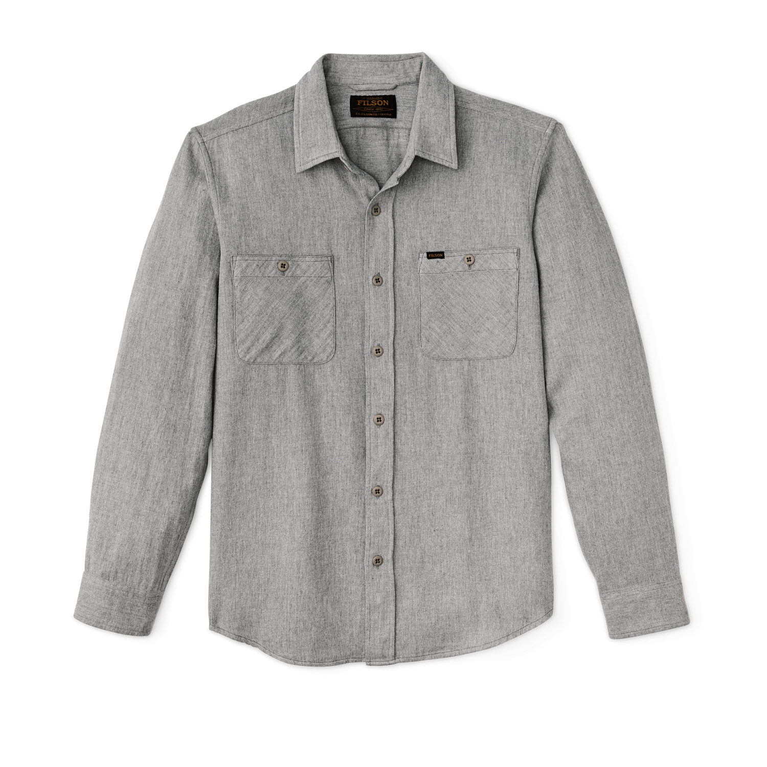 Front-facing image of the Filson The Rangeland Flannel Shirt - Light Heather Gray
